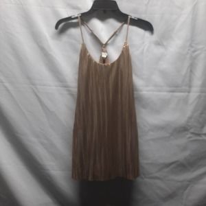 Cato Y2K style Shiny Bronze Pleated Spaghetti strap dressy v-back top XS